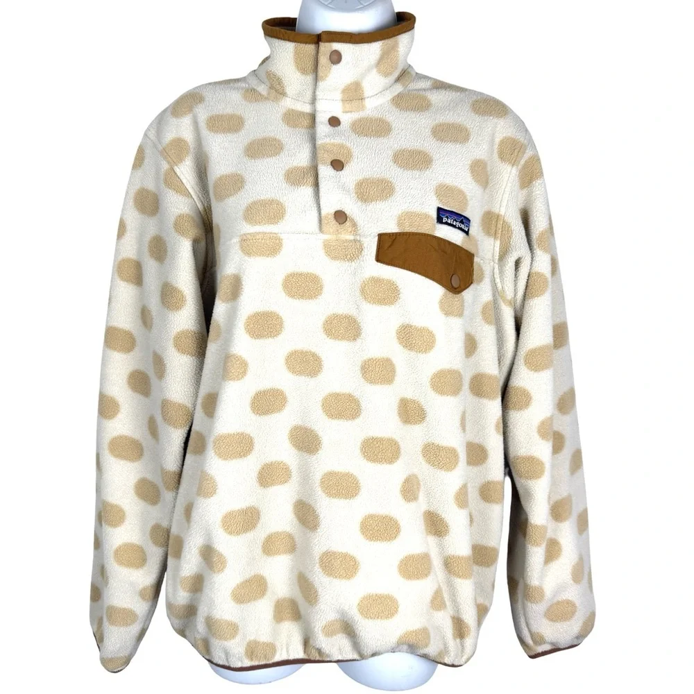 Patagonia Synchilla Cream and Tan Polka Dot Pull Over Sweater - Picture 3 of 10